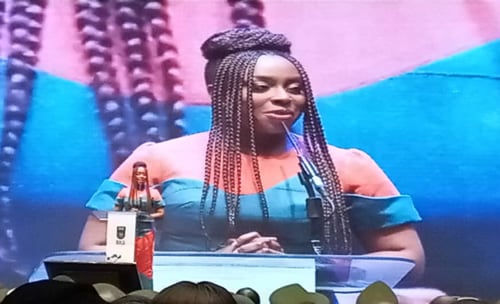 Chimamanda Adichie speaking at the event