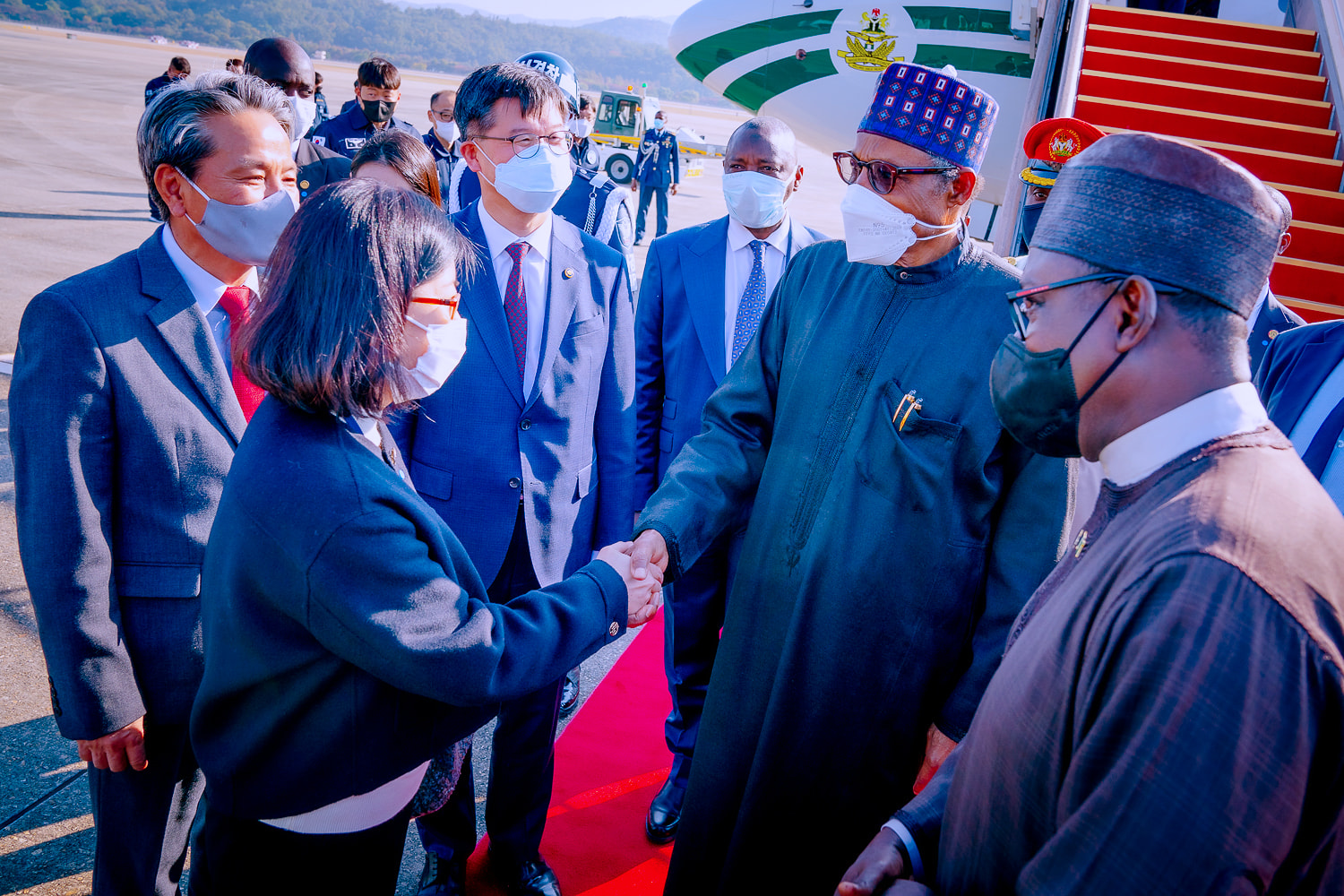 Pictorial: Buhari arrives South Korea for Bio Summit