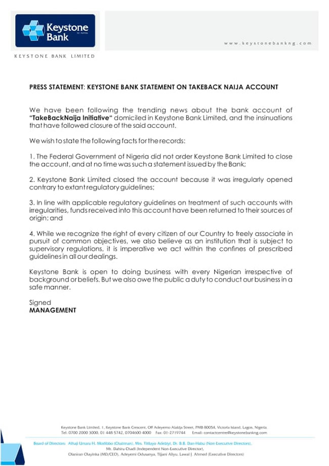 Keystone TakeBackNaija account