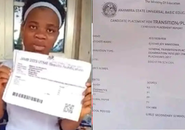 Joy Ejikeme’s 2017 common entrance result sheet surfaces amid news of falsifying JAMB score