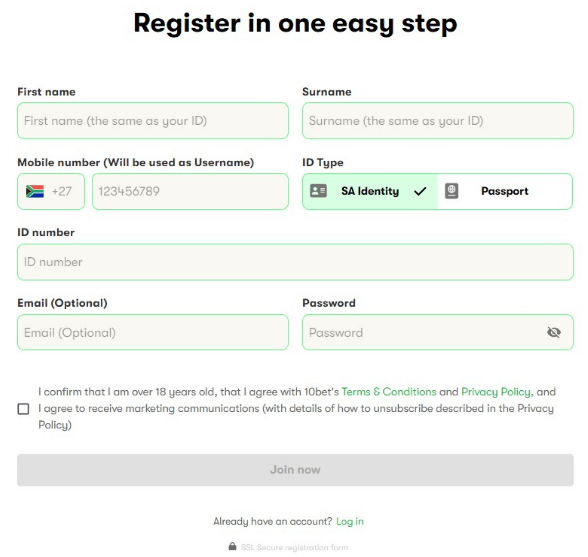 10bet registration form desktop