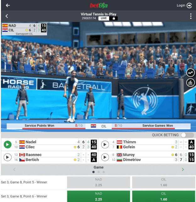 virtual tennis in play