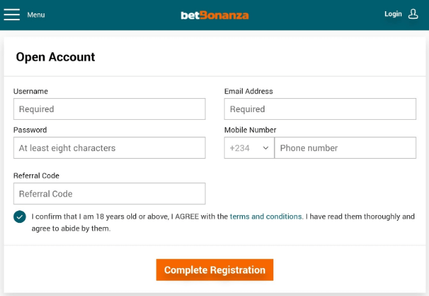 betbonanza registration form