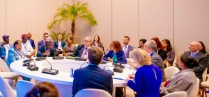 Governor of Lagos State, Mr. Babajide Sanwo-Olu (second left) addressing a side meeting at the ongoing 28th session of Conference of Parties (COP28) with the theme: “Valuing Water: A Lifeline in Climate Transition”, organised by the Business and Philanthropy Climate Forum and Sustainable Market Initiative at Dubai Exhibition Centre, UAE on Friday, 01 December, 2023