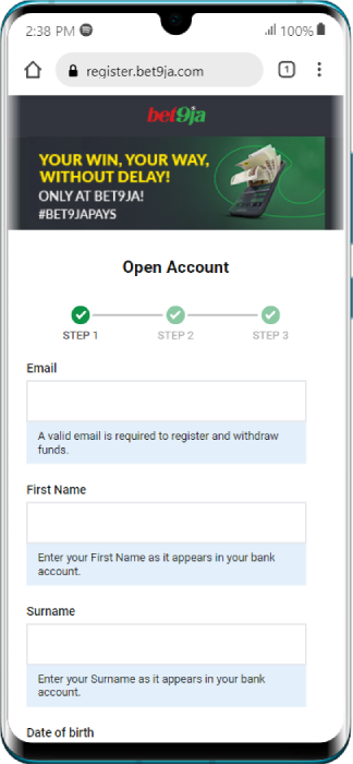 Bet9ja Register Form