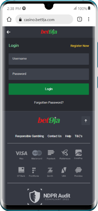 Bet9ja Login Form