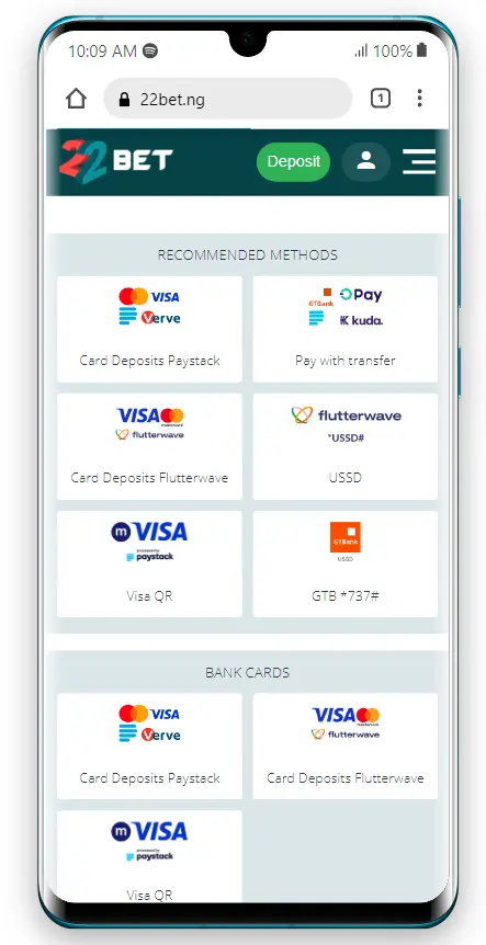 22bet deposit methods