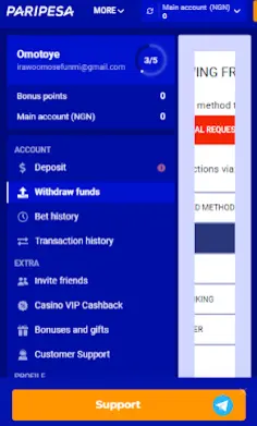 paripesa withdrawal methods