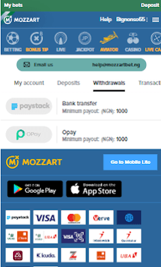 withdrawal methods at Mozzartbet