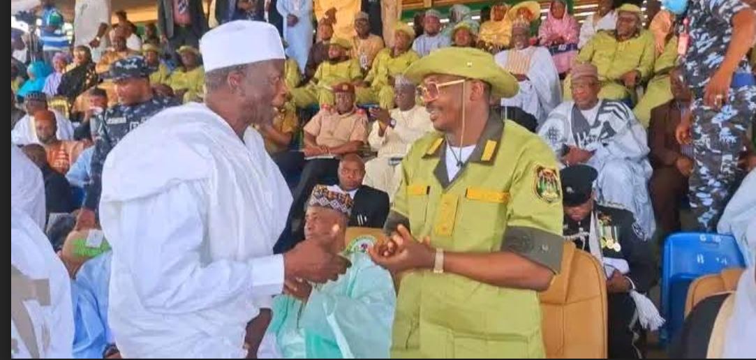 Sokoto State Governor, Ahmed Aliyu exchanging pleasantries with former governor, Attahiru  Bafarawa