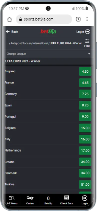 Bet9ja EURO 2024 Odds