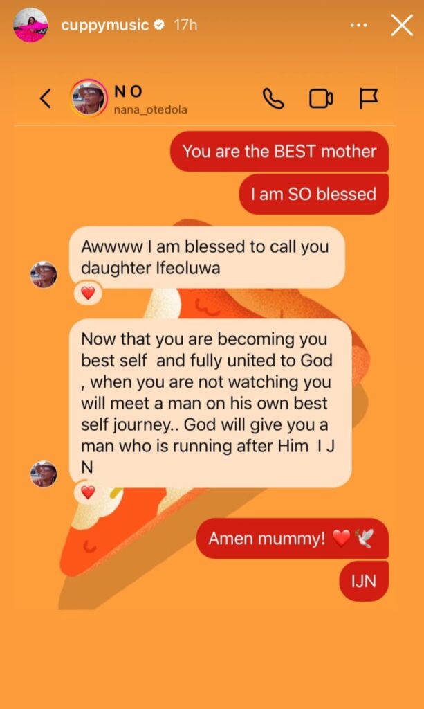 DJ Cuppy's mother, Nana Otedola prays